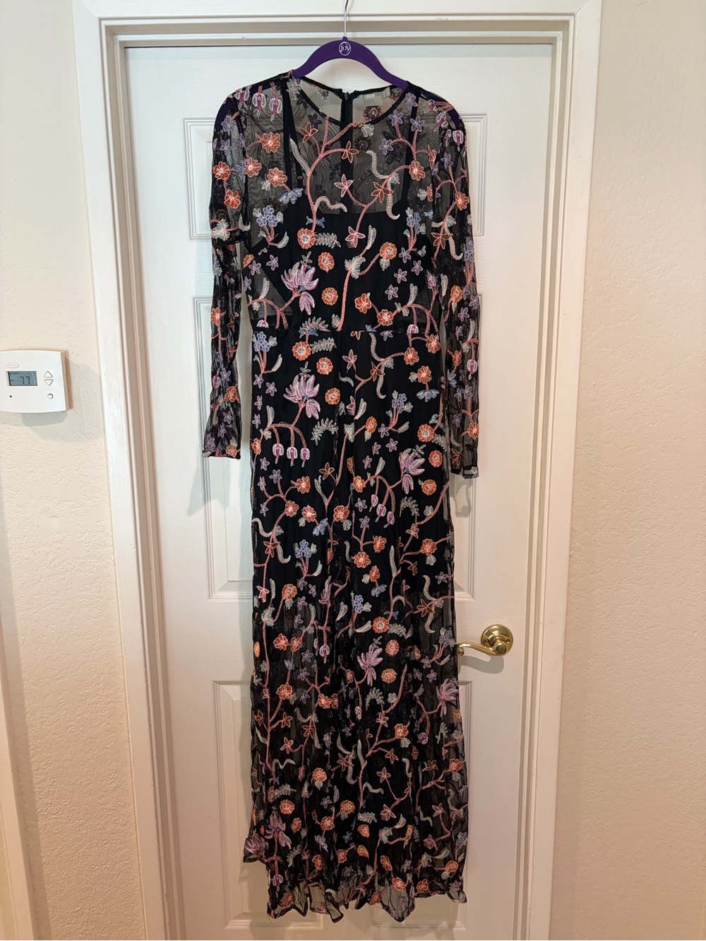 ASOS Black Maxi Dress with Pink and Lavender Floral Embroidery